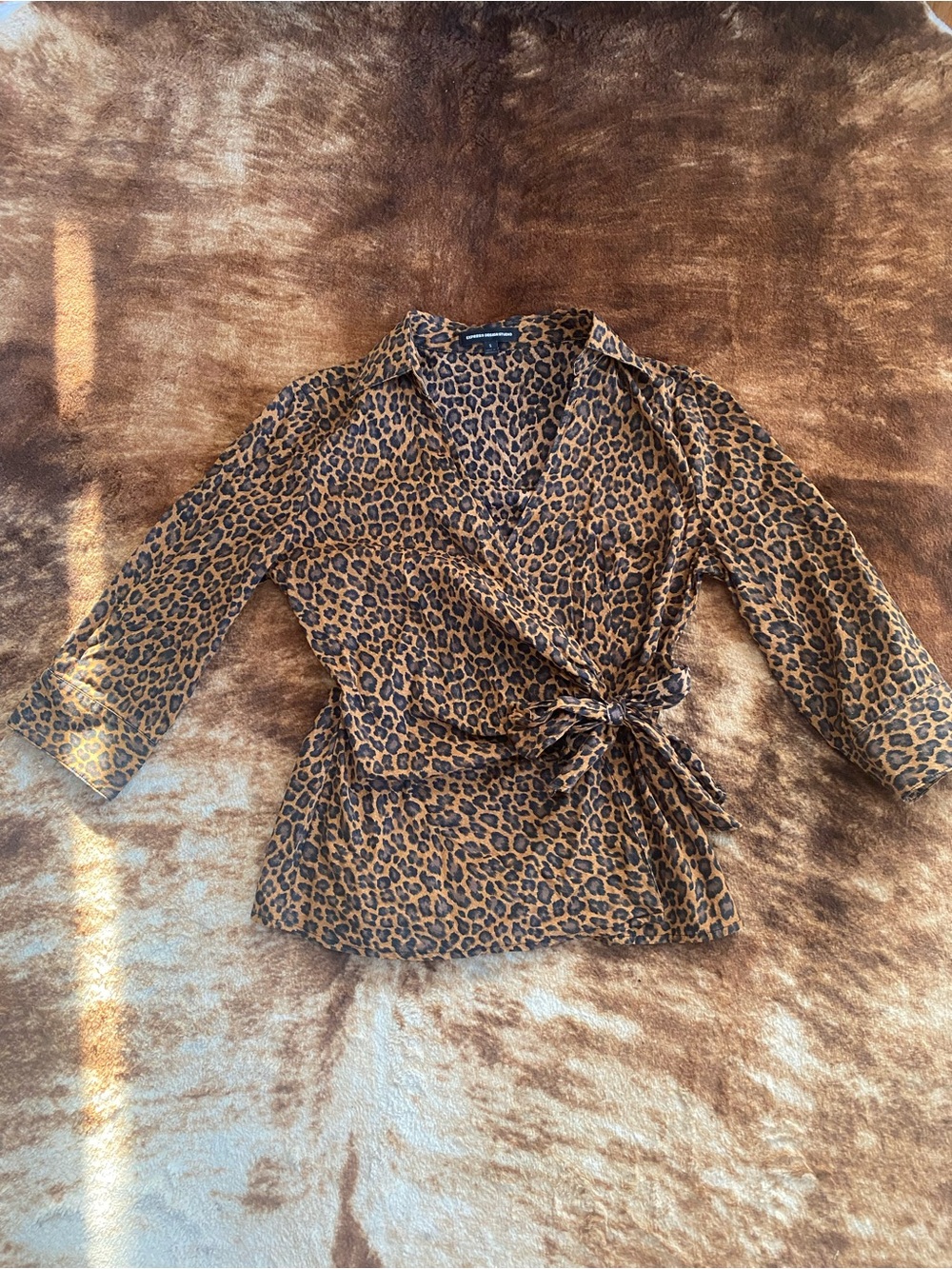 Express Design Studio Women Animal Print Wrap Blouse